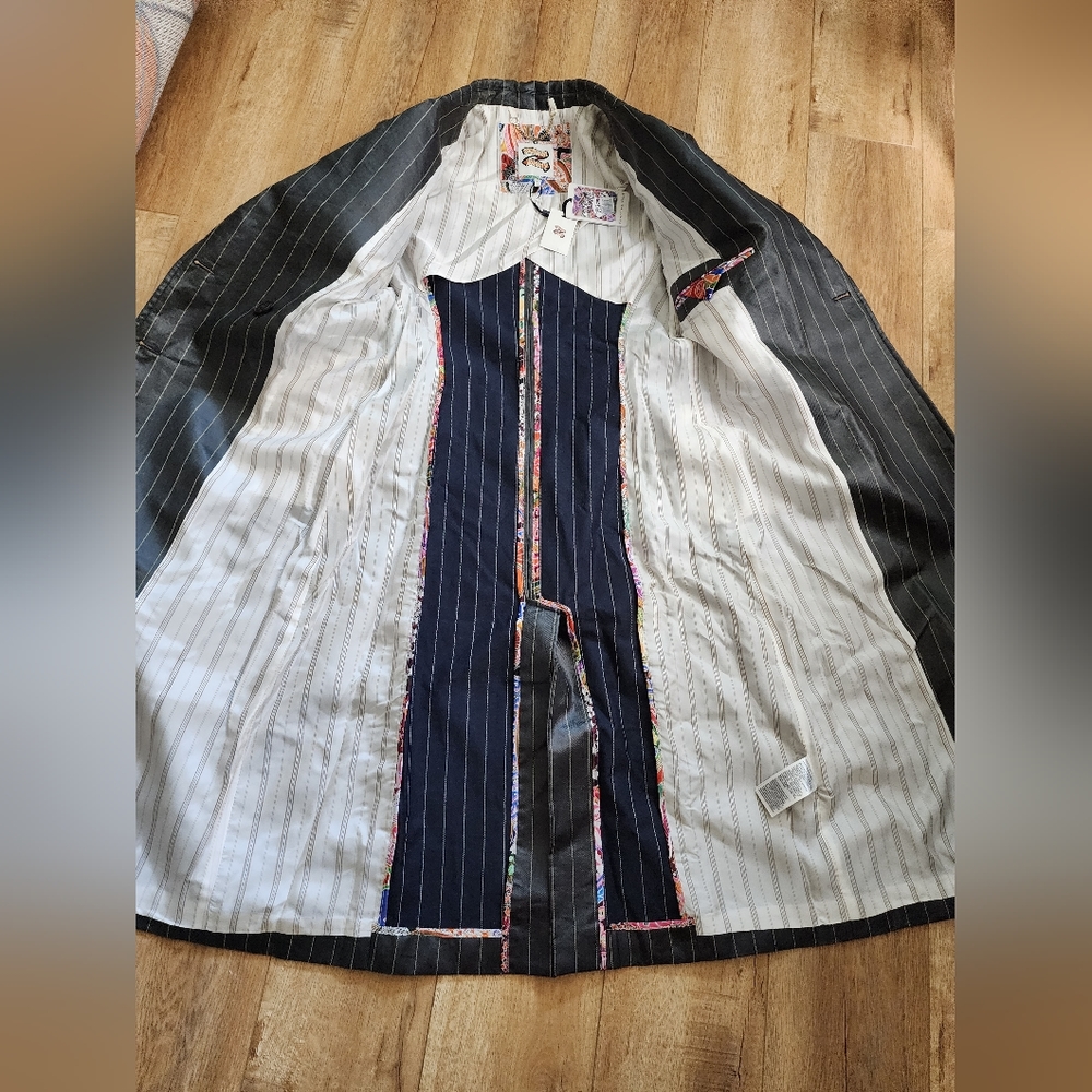 RARE! NWT Tommy Hilfiger x Zendaya Pinstripe Coated Denim Long Trench Coat Sz 8 - Picture 10 of 16